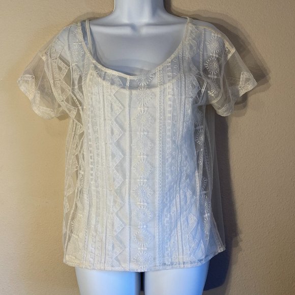 Netted Lace overlay top with attached cami, white, unbranded M - Picture 1 of 13